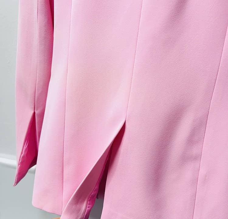 Rosa SET9-6L Chic rosa kavaj med en knapp och utsvängda byxor set för wholesale på Faire12