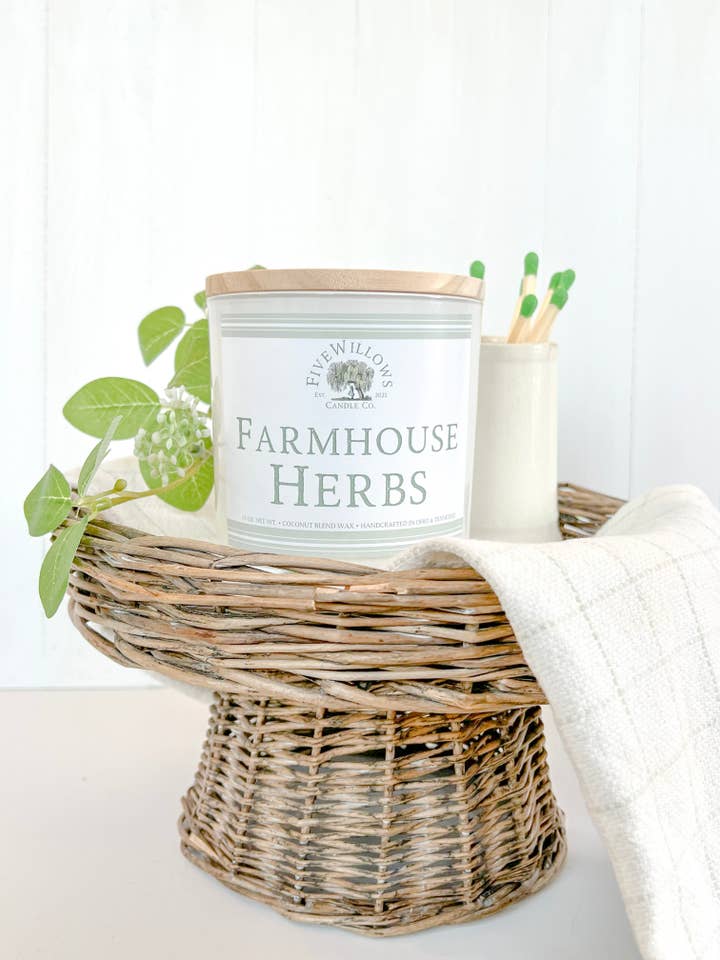 Farmhouse Herbs 15 oz. Signature Tumbler Candle for wholesale by Five Willows Candle Co.