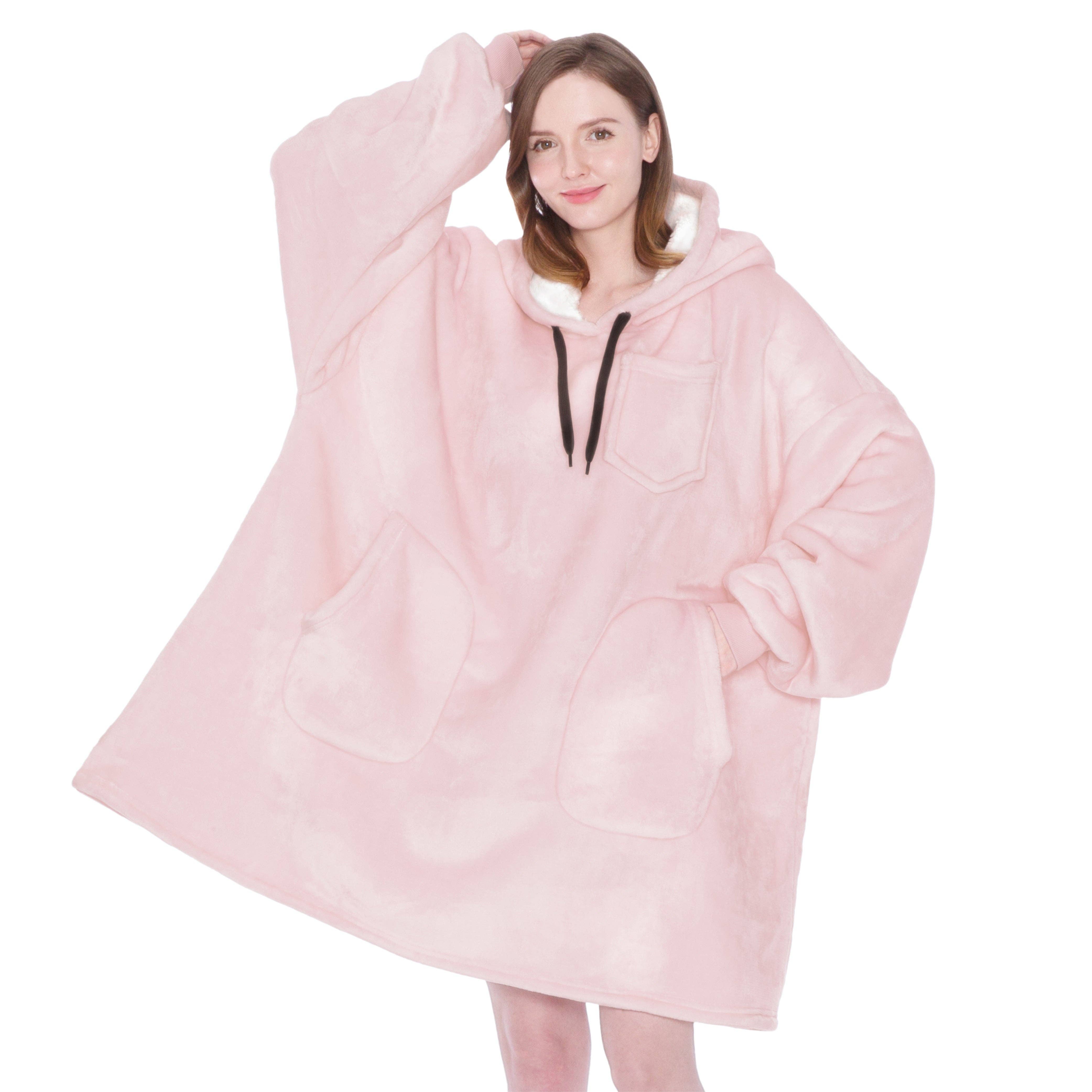 Pavilia - Wholesale Hoodie - Women's - Chest Pocket Sherpa Hoodie Blanket - Patch Pocket (Regular / Long)48