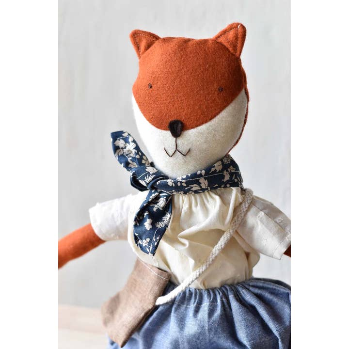 Woolgrass Farm - Wholesale Stuffed/Plush Toy - Kids & Baby - Florette Fox Doll- Chambray Skirt -Made in Maine