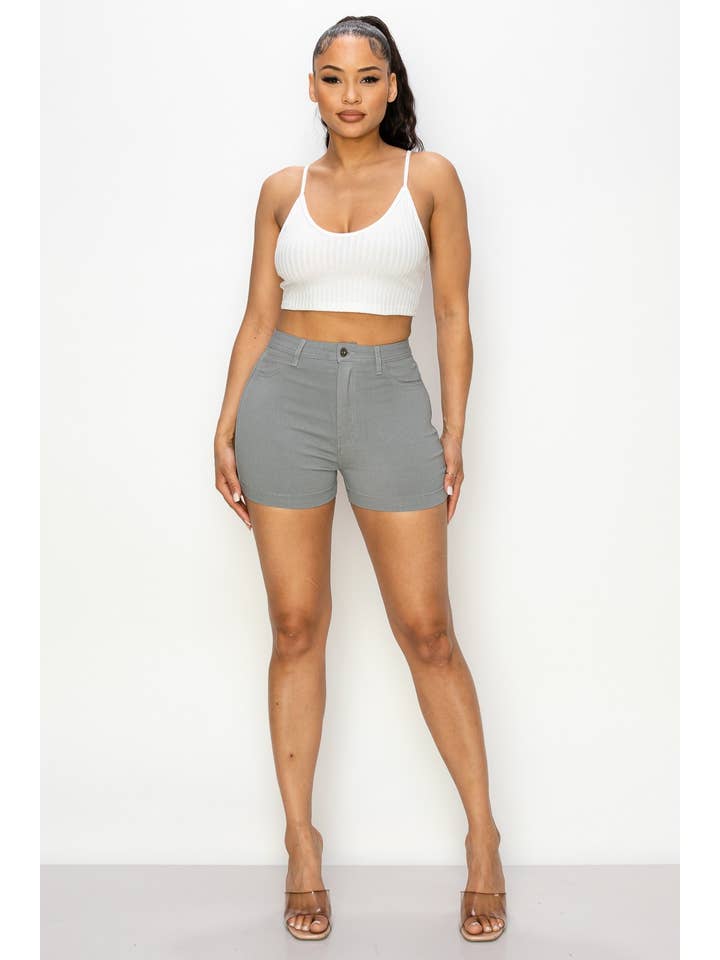 LIGHT GREY SH-300 HIGH WAISTED SUPER-STRETCH WOMEN'S COLORED SHORTS for wholesale on Faire2