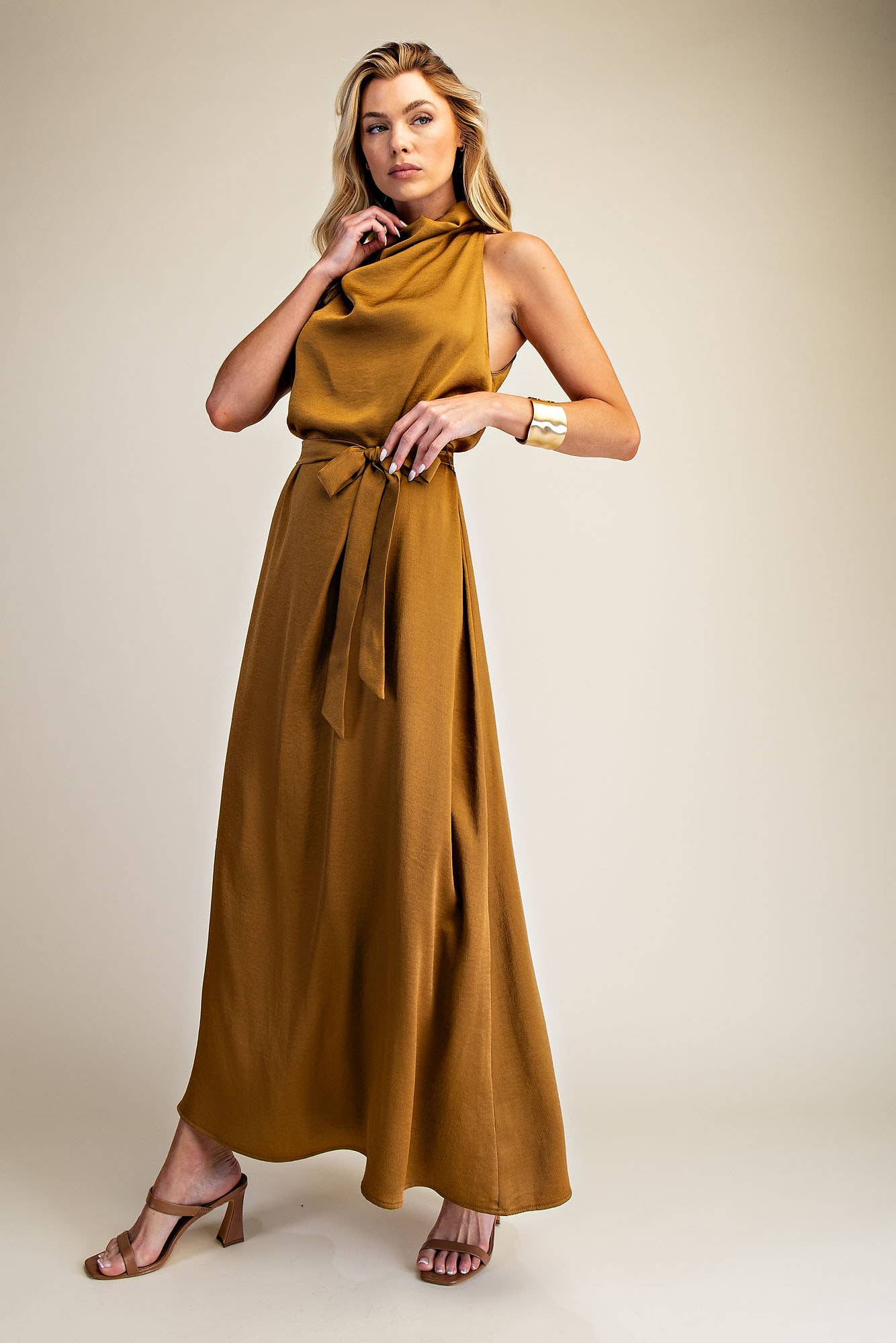 Glam - Wholesale Dress - Women's - Mock Neck Sleeveless Waist Lace Tie Dress2