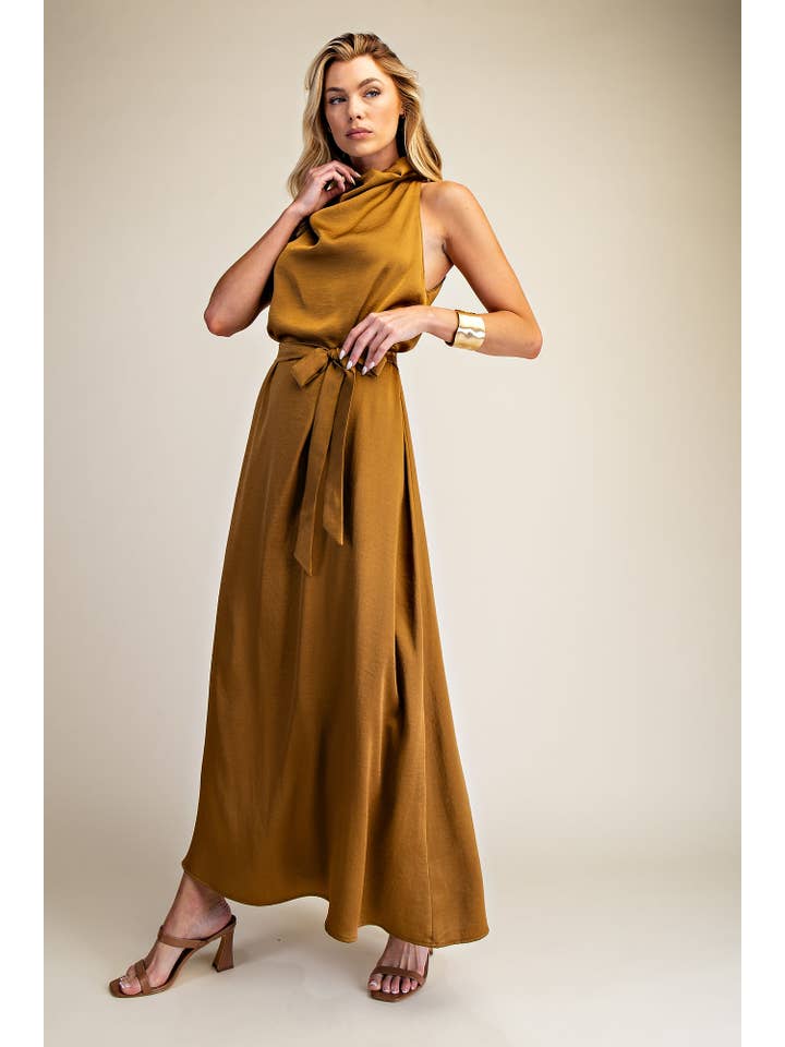 Glam - Wholesale Dress - Women's - Mock Neck Sleeveless Waist Lace Tie Dress2