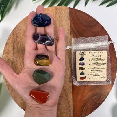CaNatureLover – wholesale Spiritual stone/crystal – ARIES Crystal Set, 5x Crystals Set ZODIAC HOROSCOPE