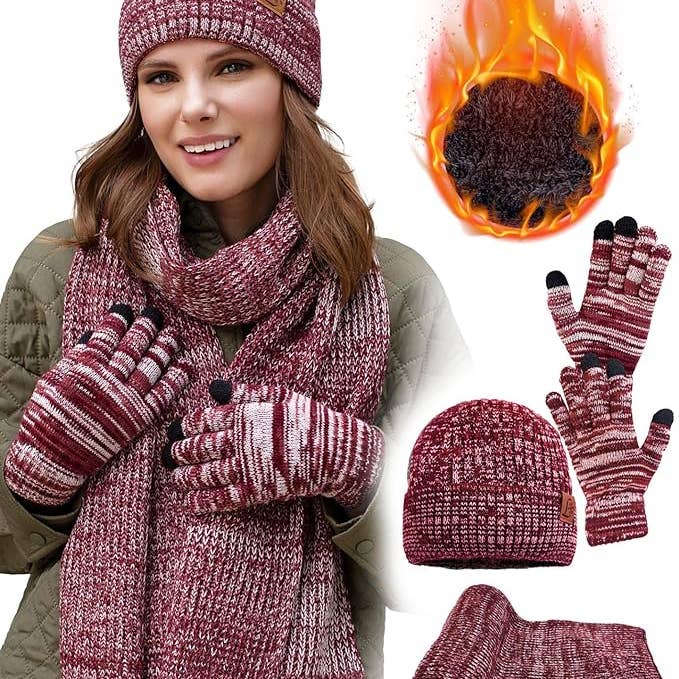 conjunto de gorro de invierno, bufanda y guantes para mujer para venta al por mayor de Lelaffet
