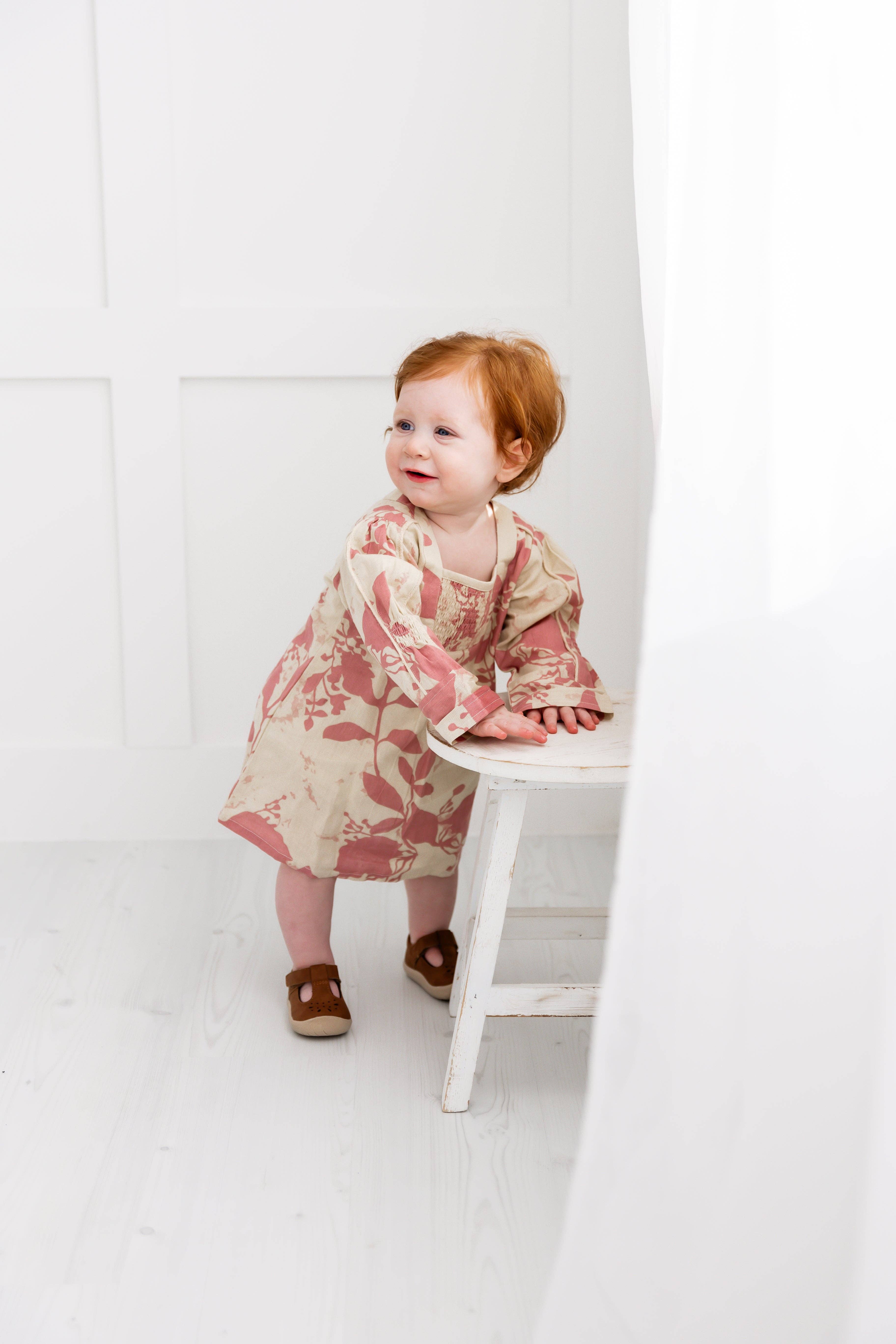 Yo Baby – Vestido - Crianças por atacado – Vestido Comprido com Estampado Floral Rosa Escuro e Mangas Compridas Franzidas6