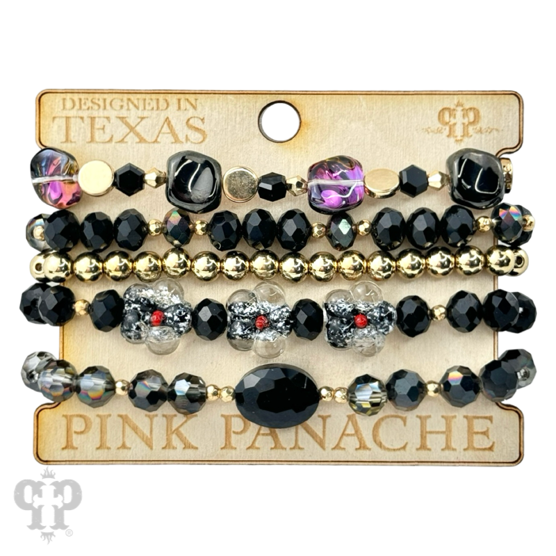 Pink Panache Brands - Wholesale Jewelry Set - Glass bead variety mix bracelet stack - LC5