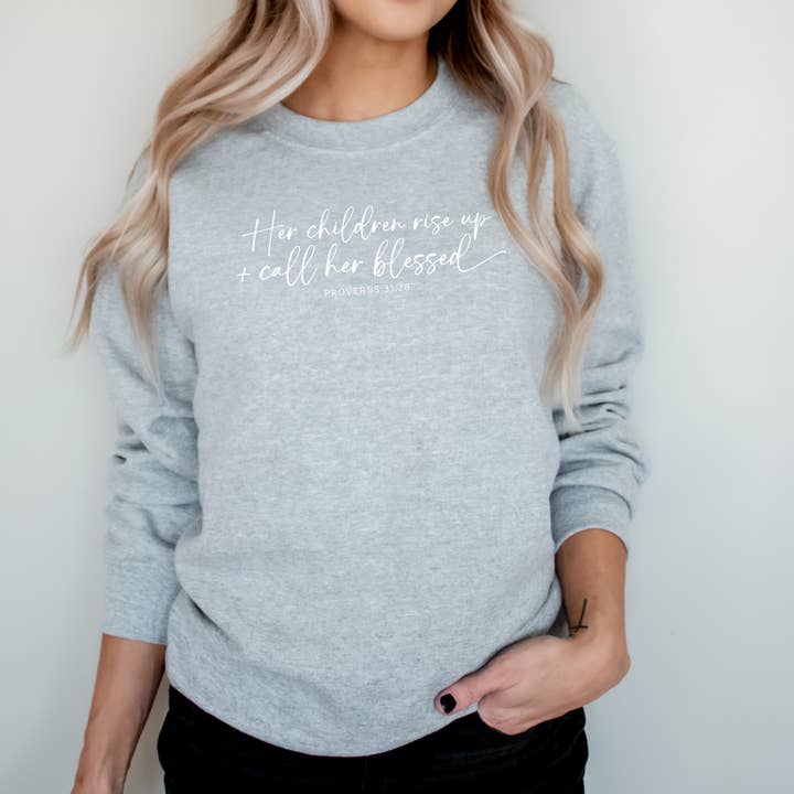 Faith & Life Christian Brands - Wholesale Graphic Sweatshirt - Women's - Her Children Rise Up + Call Her Blessed Mothers Day Crewneck8
