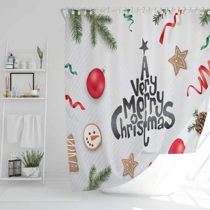 Conception de salutations de Noël (rideau de douche) pour la vente par Benjamin Tate Design