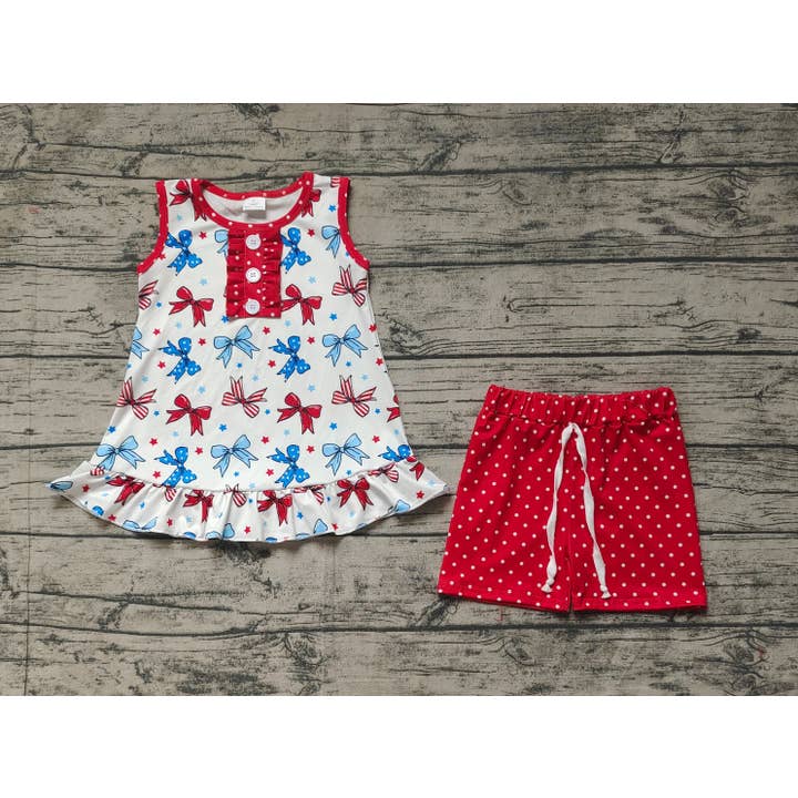Aier Wholesale - Wholesale Top & Short Set - Kids - Baby Girls 4th Of July Bows Tunic Shorts Sets