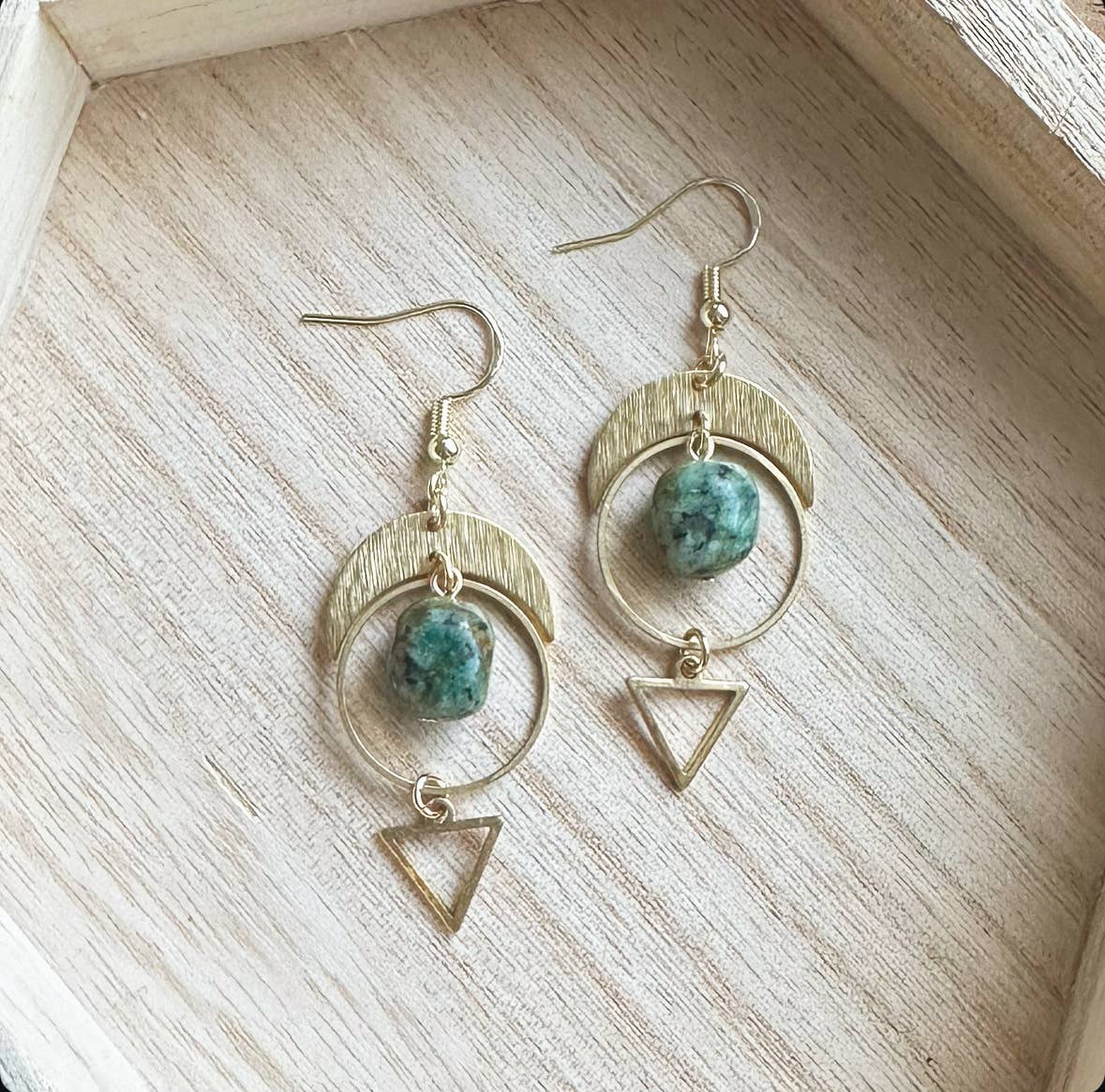 Monstera Earrings - Wholesale Dangle Earrings - African Turquoise Triangle Hoops