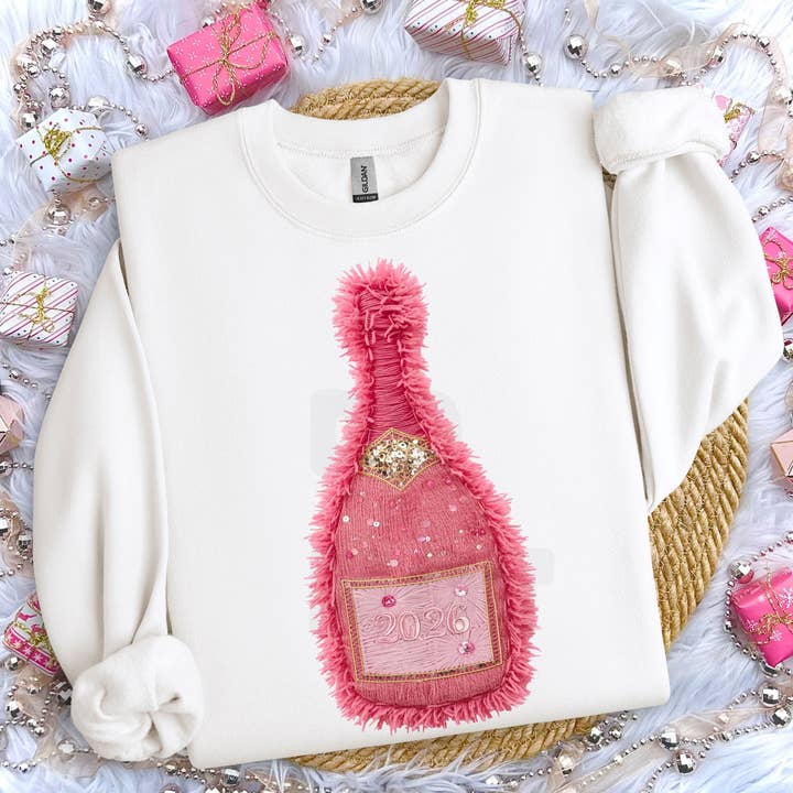 Faux Yarn 2026 Champagneflaska DTF Värmeöverföring för wholesale av Trendy Transfers