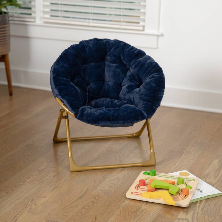 Kids Navy/Soft Gold Faux Fur Saucer Chair for wholesale on Faire