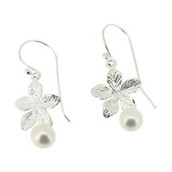 Sterling Silver Flower with Pearl Earrings with and Box for wholesale by Nova Silver