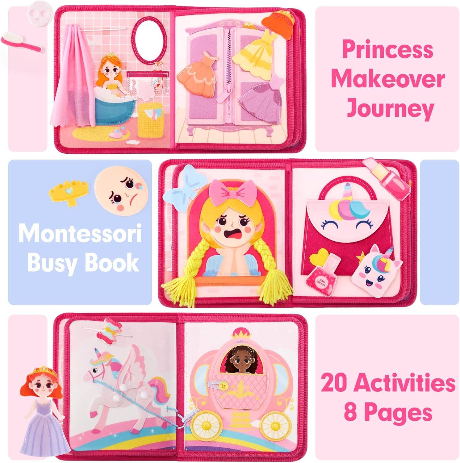 VIGOR - Wholesale Preschool Book (3-5) - Montessori Toys Pink Princess Makeover Girls Quiet Busy Book1