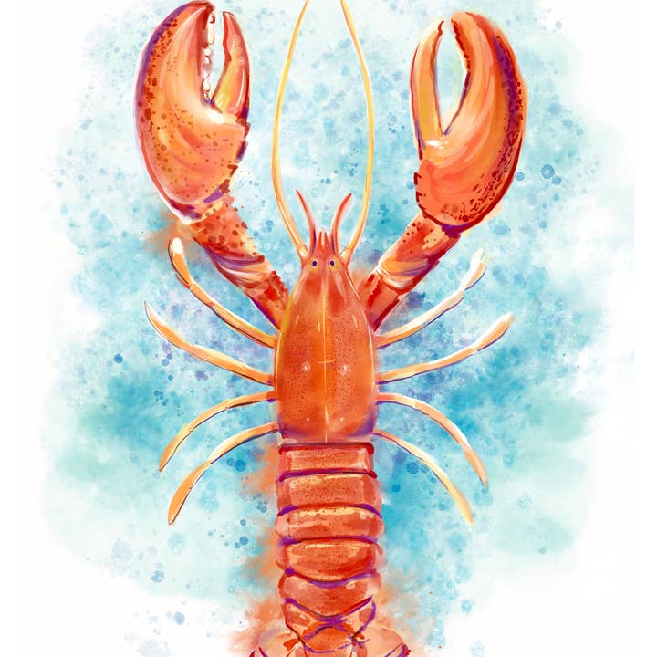 Watercolor Lobster Art Print for wholesale by Dawn of Designs