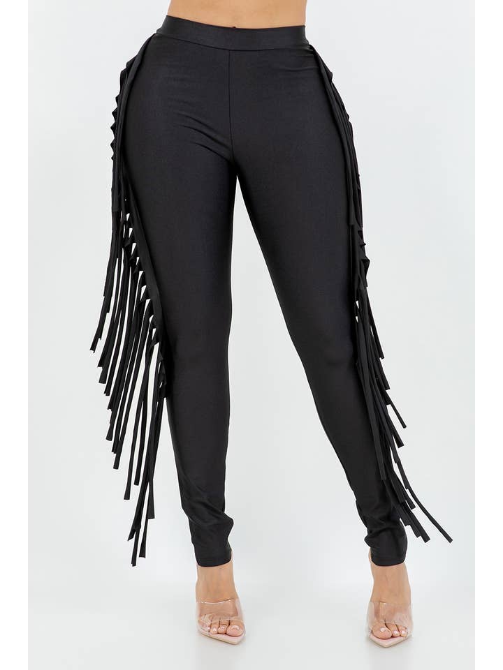 Uptown Apparel - Wholesale Pants - Women's - B11375 ICE SCUBA PANTS WITH SIDE FRINGE