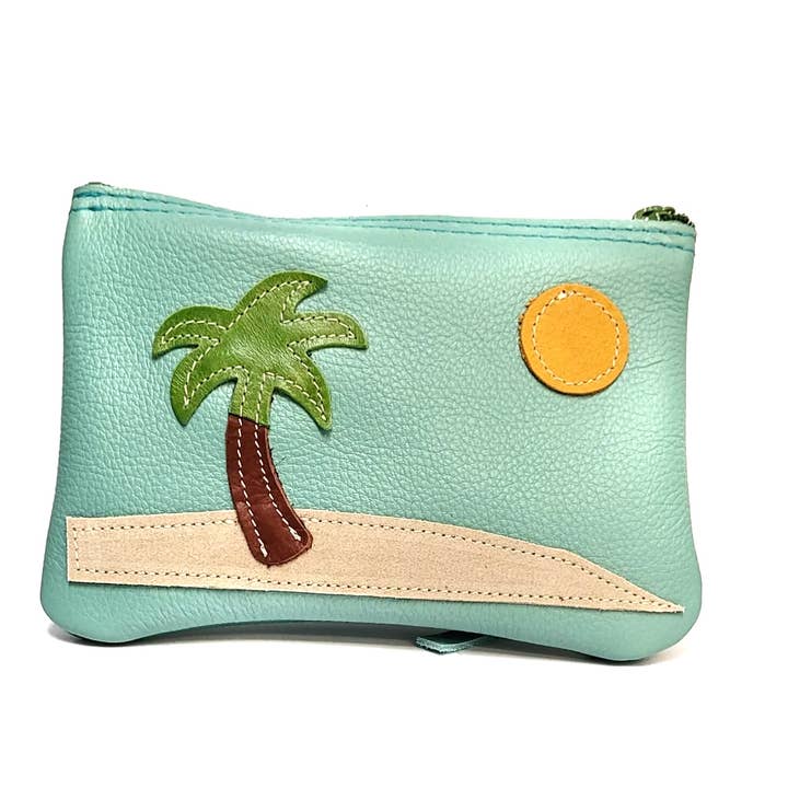 Beach Appliquéd Leather Zipper Summer Pouch for wholesale by Vicki Jean Leather Design Co.