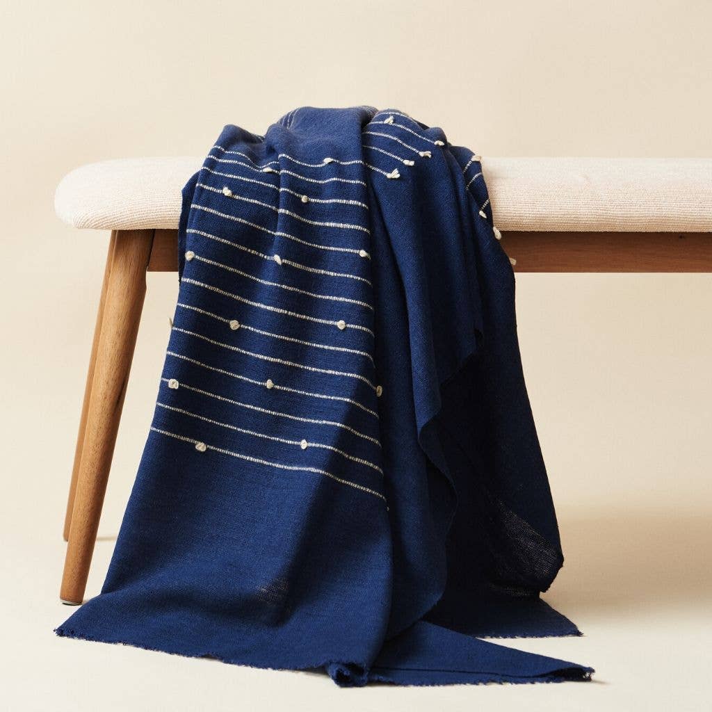 Variously - Wholesale Throw Blanket - Rosewood Indigo Hand knotted Stripes Handloom Merino Throw8
