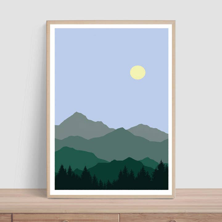 Alpine Glow Blue | Stampa artistica costiera verticale per la vendita all'ingrosso da parte di Curate Paper Co.