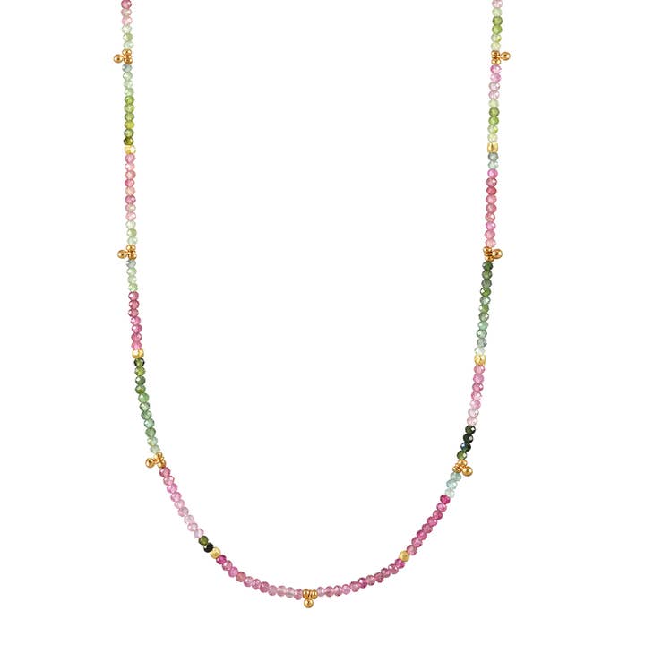 N-2335 Multi-Color Tourmaline Gold Charm Necklace for wholesale by Alicia Van Fleteren Jewelry Design
