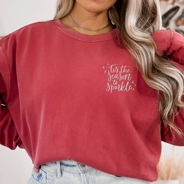 Scripted Pearl - Wholesale Graphic Sweatshirt - Women's - Tis The Season Embroidered Christmas Sweatshirt Comfort Col