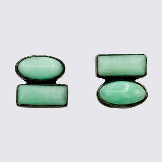 Oval Cabochon and Baguette Double Stone Stud - EJ2143 for wholesale by Jane Diaz NY