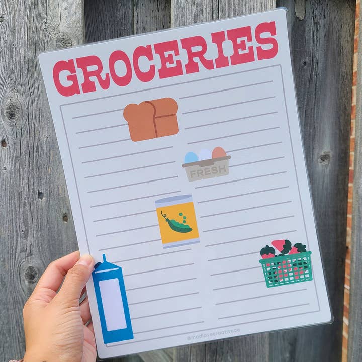 Groceries Dry Erase Planner Sheet for wholesale by Mad Love Creative Co.