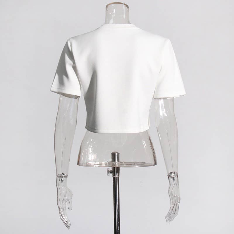 Productseeker - Wholesale Blouse - Women's - TP005 New Diamond Sequined Bow Cropped Top T-shirt6