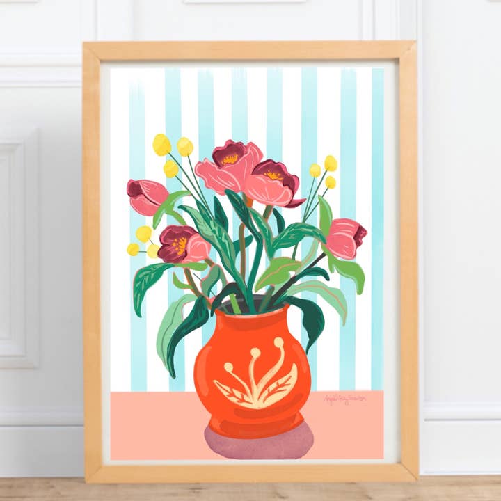 Peonies in a Red Vase Print, floral Print for wholesale by Gray Day Studio