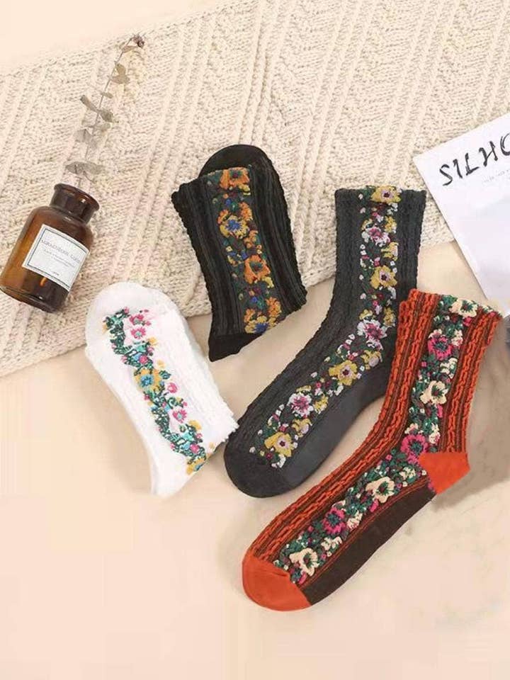 JCS002 Vintage 3D Floral Socks for wholesale by JC Sunny Fashion
