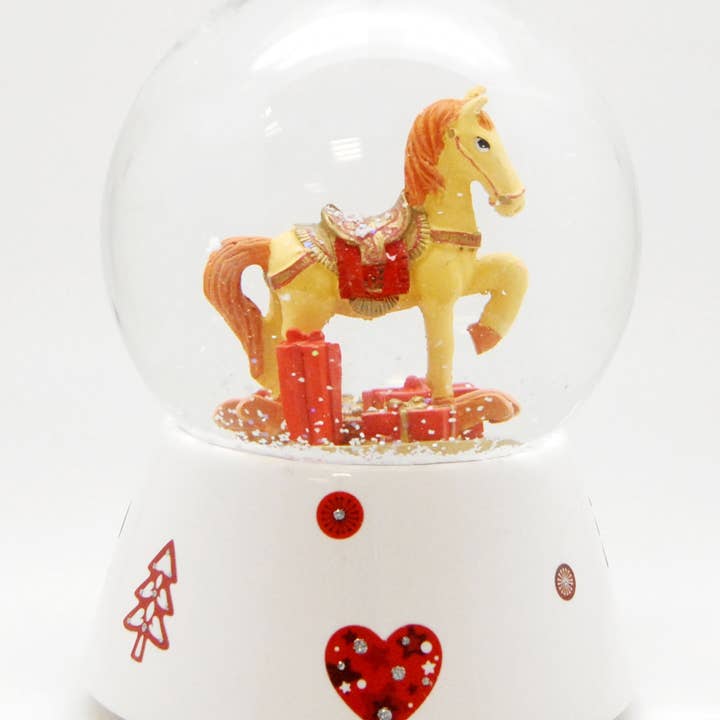 Schneekugelhaus - Wholesale Desk Globe - Snow globe rocking horse red gold with gifts with music box moonlight sonata 12 cm diameter