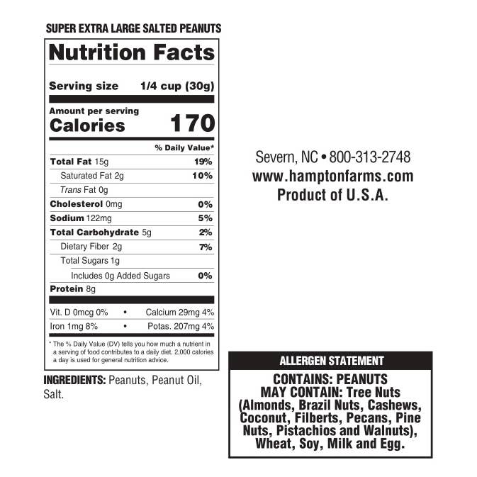 Hampton Farms - Wholesale Nuts - Farmers' Select Salted & Roasted Extra Crunchy Peanuts-40oz.