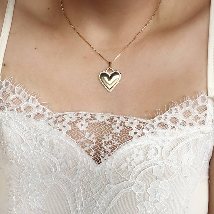GoldFi - Wholesale Individual Charm/Pendant - 18k GoldFilled Heart Pendant With Cubic Zirconia Around