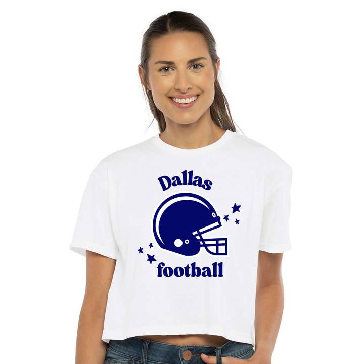 Dallas fotbollshjälm crop-topp, Dallas kläder för wholesale av Elby Designs Apparel