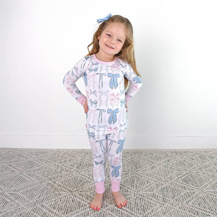 Gigi and Max - Wholesale Sleepwear Set - Kids - Samantha Bows TWO PIECE - NO BUTTON Bamboo Kids Lounge