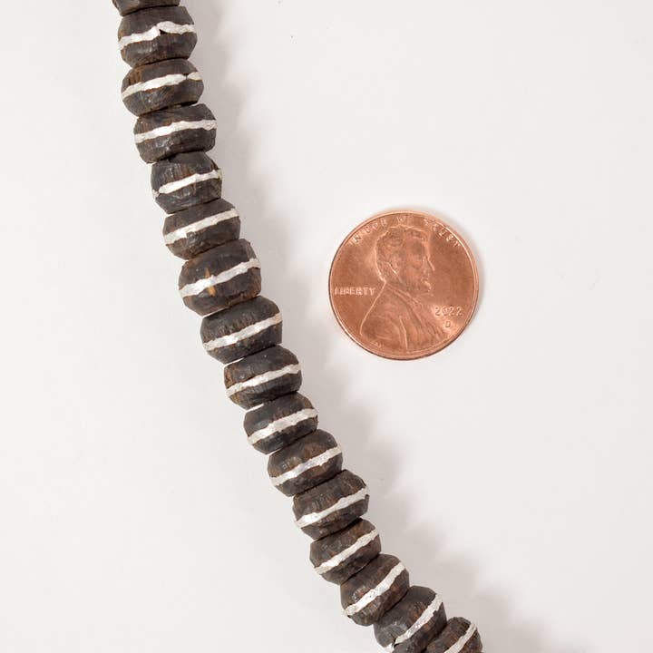 Africa Direct - Wholesale Beads - Ebony Wood Trade Beads with Inlaid Silver Stripe from Mali2