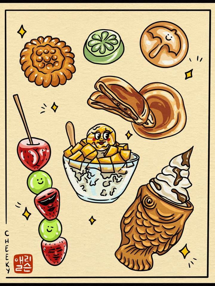 Busiga koreanska sötsaker konsttryck för wholesale av Cheeky Art Studio