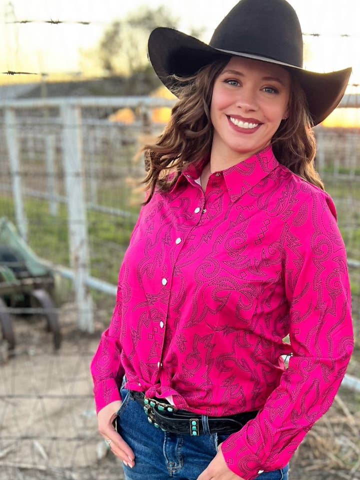 Sterling Kreek - Wholesale Button Down Shirt - Women's - Boot Scootin Button Up Pink4