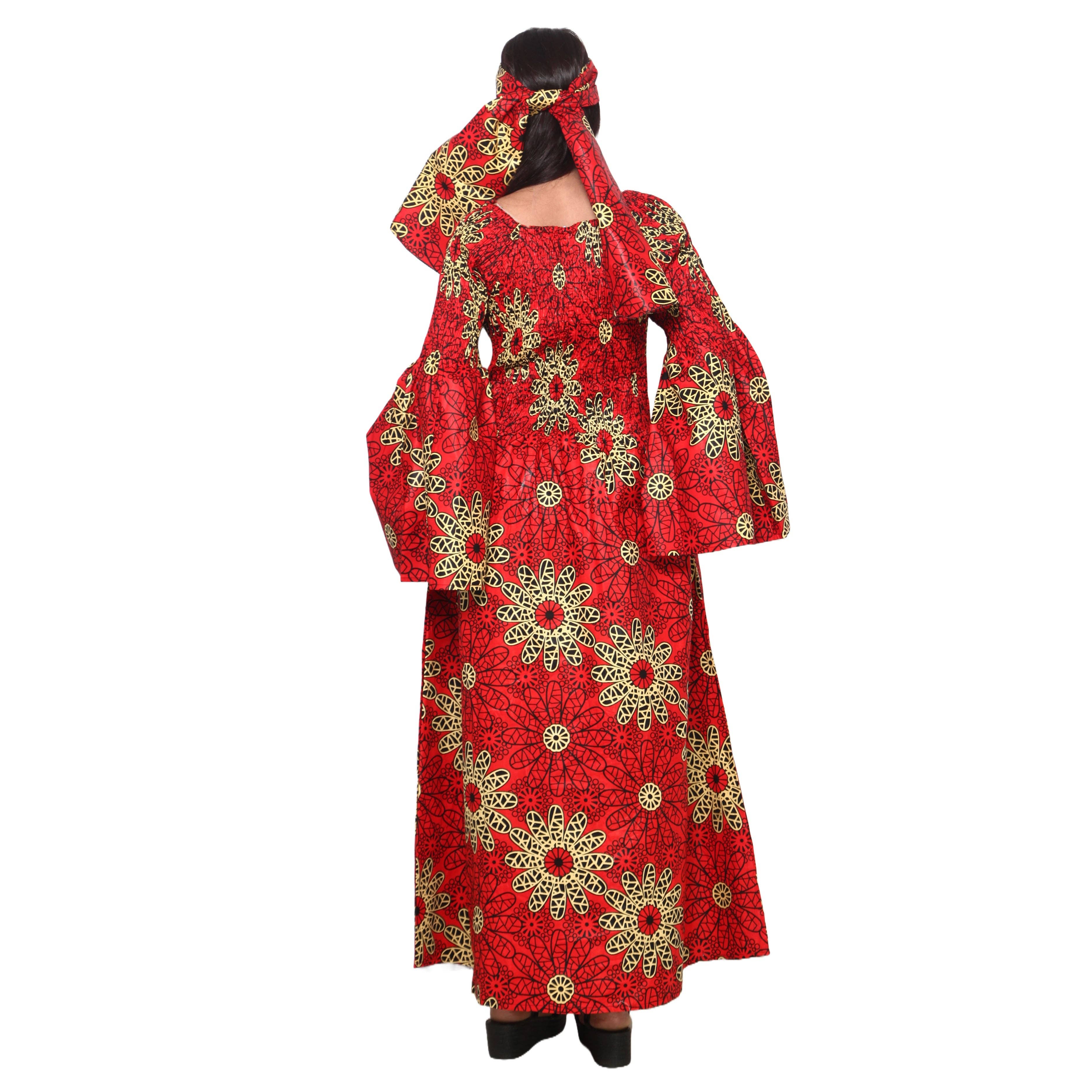 African Stars - Vente Robe – femme - Robe maxi à manches longues pour femmes avec manches évasées -- FI-5007223