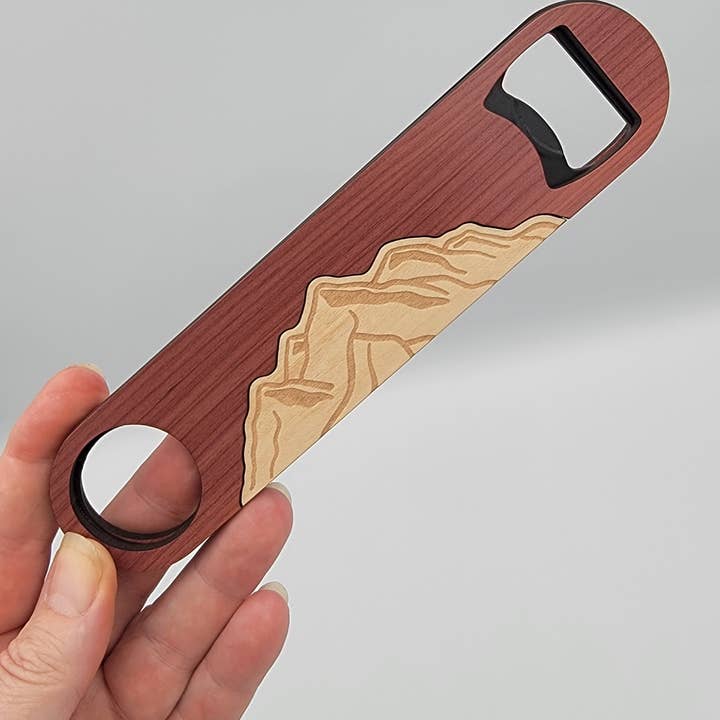 Hand-made Mountain Peaks Wooden Bottle Opener (Dark) for wholesale by Chromani