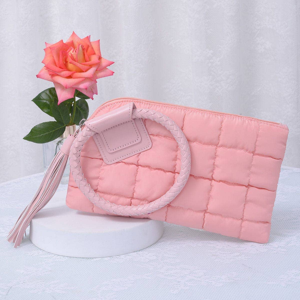 MiMi Wholesale - Wholesale Clutch Bag - Women's - QP204 Quilted Puffer Wristlet/Clutch With Tassel1