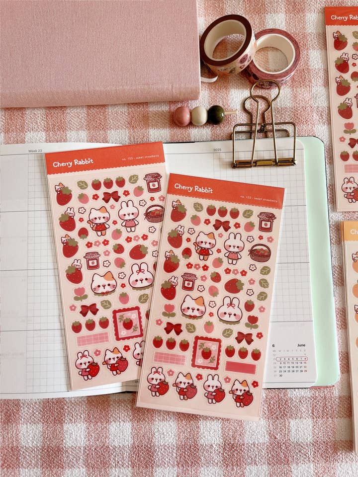 Sweet Strawberry Sticker Sheet no.103 for wholesale by Cherry Rabbit