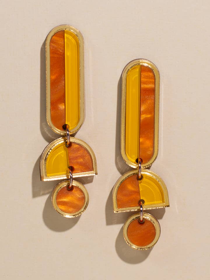 Lanie - Orange Gold Bold Acrylic Dangle Statement Earrings for wholesale by Moon-Seed