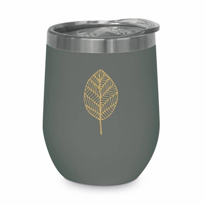 WINE/BEVERAGE TUMBLER-PURE GOLD LEAVES, ANTHRACITE for wholesale by Paperproducts Design • Ambiente