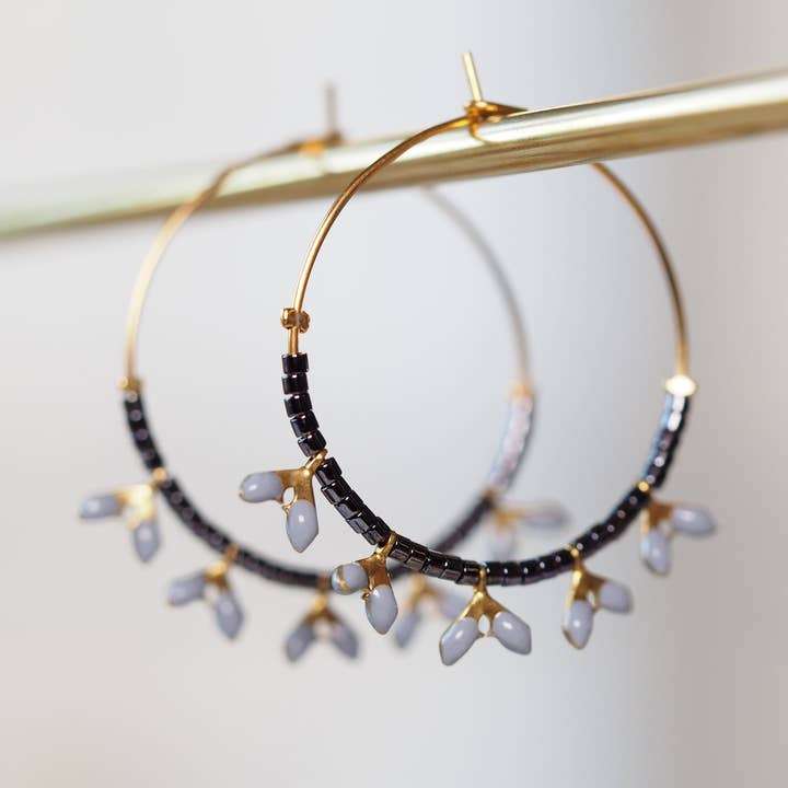 Delicate, elegant 24k gold plated hoop earrings//designer jewelry/fine Japanese Miyuki glass beads/ handmade for wholesale by Atelier Vivienne