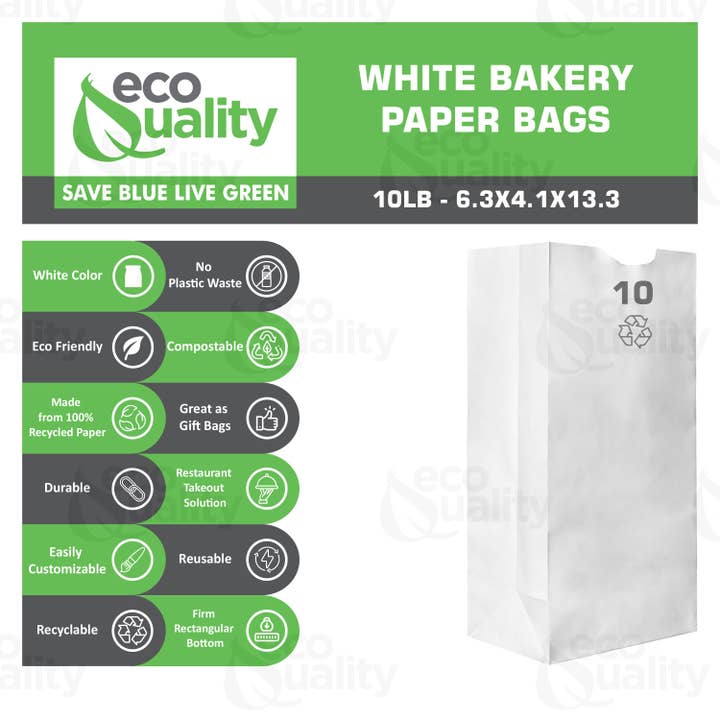 EcoQuality – Engroshandel Indpakning/pose til opbevaring af mad – 10lb Hvid Kraft papirsposer, Bageri Tasker, Candy Tasker, Party