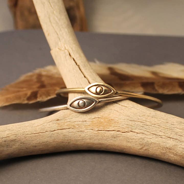 Eye cuff bracelet in brass or sterling silver for wholesale by Crow Jane Jewelry