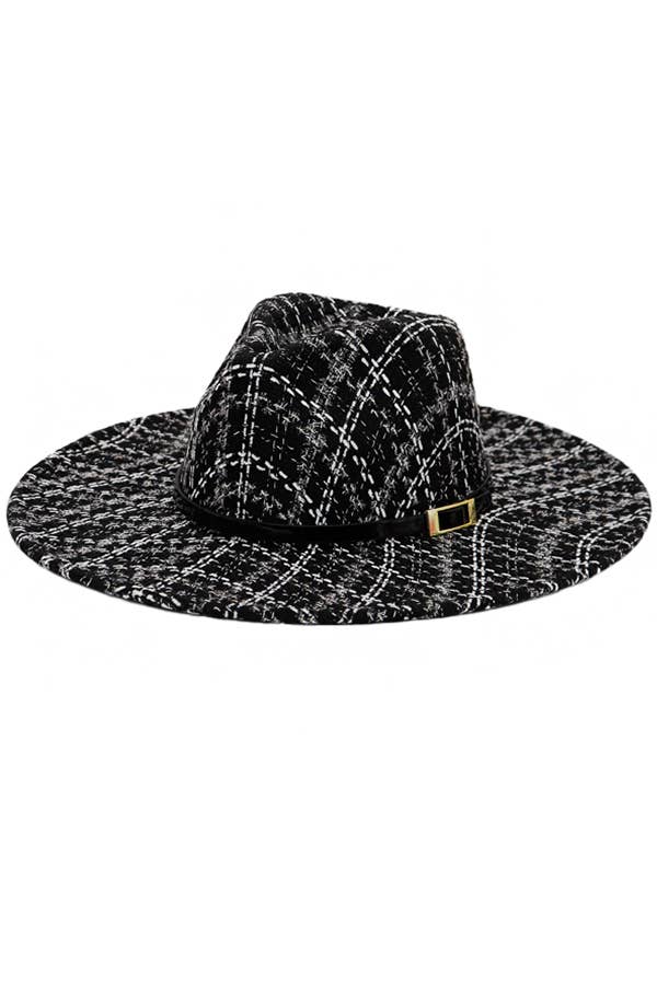 Cap Zone – wholesale Fedora - Unisex – Glansigt bälte dekor Pläd Tinsel Tweed tyg bred Rancher Hat4