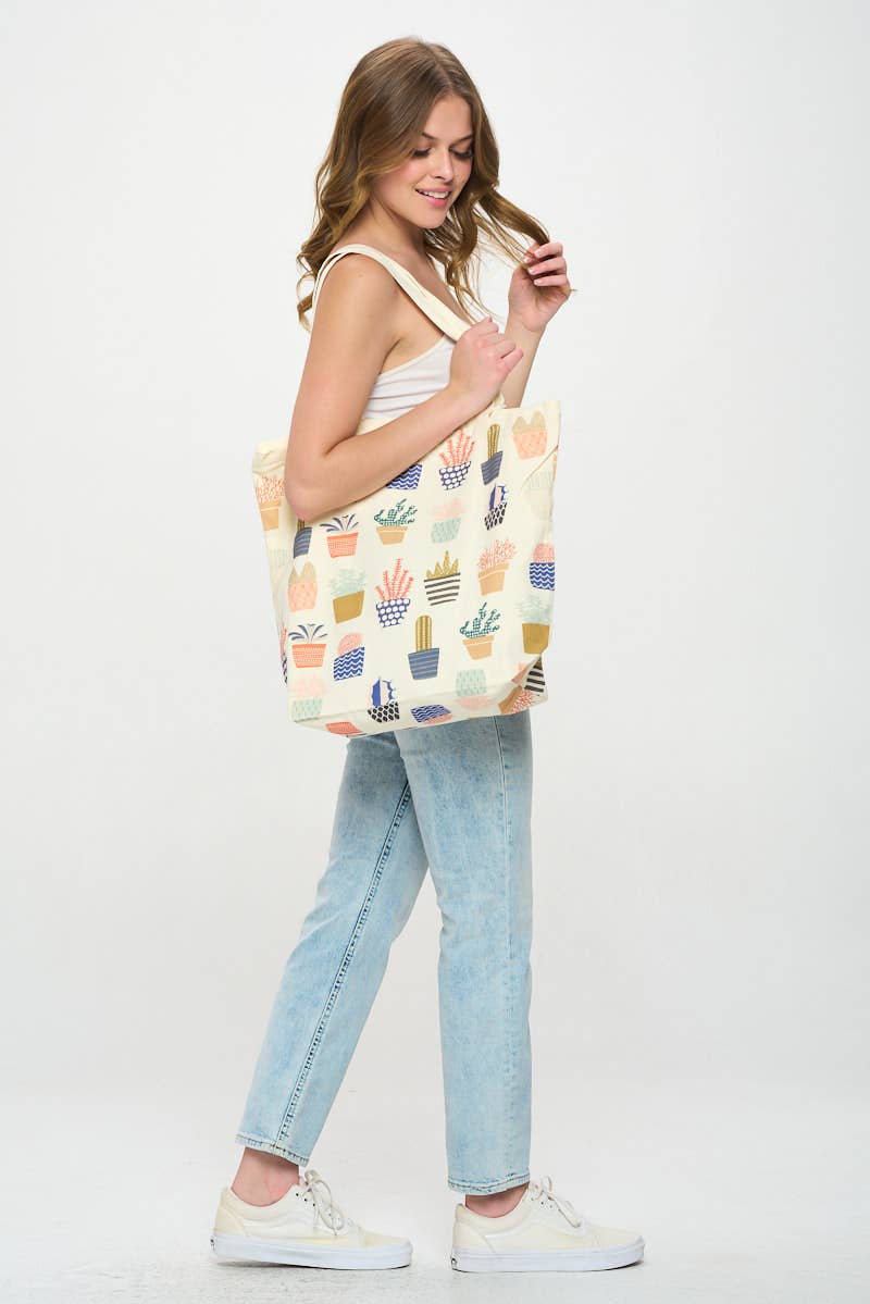 SM WARDROBE - Wholesale Tote Bag - Women's - SUCCULENTS PRINT TOTE BAGS3